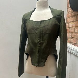 Long Sleeve Top with Square Neckline - Green